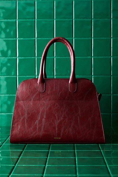 BE BLUE Claret Red Belted Leather Tote Bag