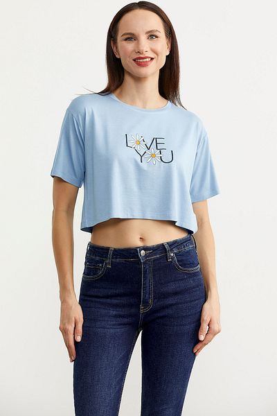 Sementa Tricou Crop cu imprimeu supradimensionat - Albastru