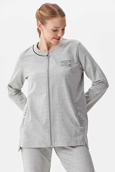 Sementa Plus Size Stone Detailed Tracksuit Set - Gray