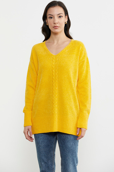 Sementa Πλεκτό τουνίκ με λεπτομέρεια στην πλάτη από σενίλ - Σκούρο κίτρινο