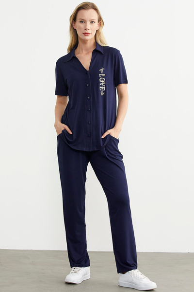 Sementa Синій комплект сорочки та брюк з вишивкою