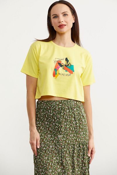Sementa Oversize εμπριμέ Crop T-shirt - Κίτρινο