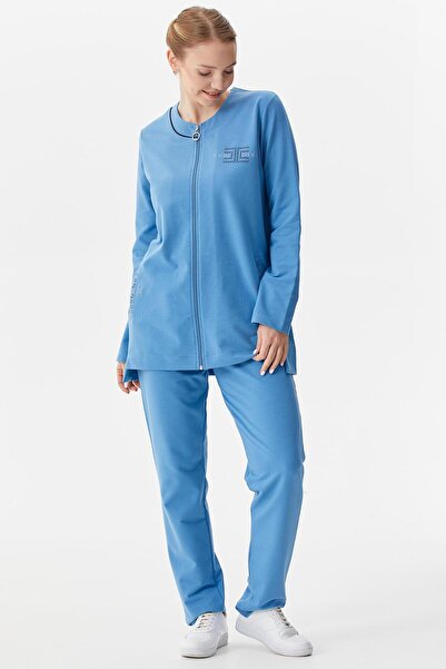 Sementa Σετ αθλητική φόρμα με λεπτομέρειες από πέτρα Plus Size - Μπλε