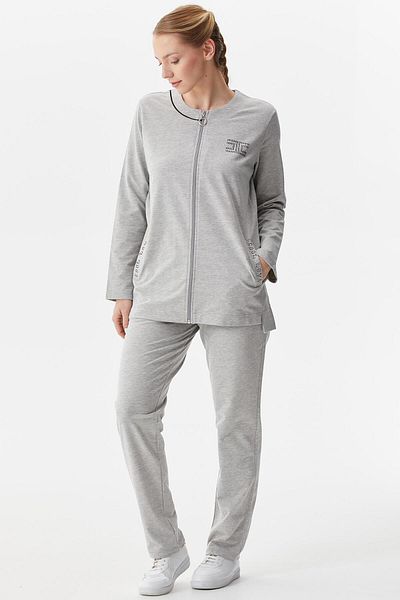 Sementa Σετ αθλητική φόρμα με λεπτομέρεια πέτρας Plus Size - Γκρι