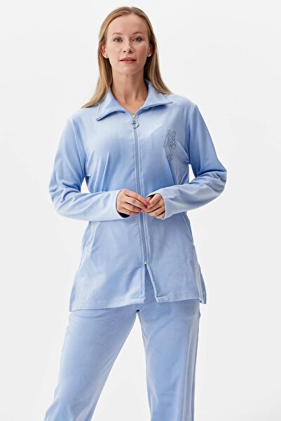 Sementa Geniş Kalıp Kadife Tunik Eşofman Takım - Mavi