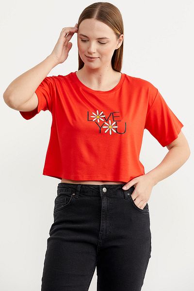 Sementa Tricou crop oversize imprimat - Coral