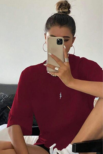 stg spor toptan giyim Burgundy supradimensionat Simli Şimşek cu imprimeu pent...