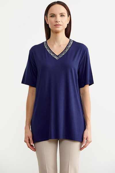Sementa Tricou fluid cu guler - Indigo