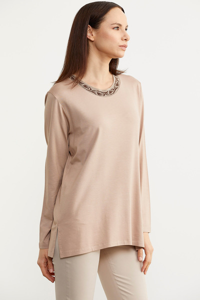 Sementa Μακρυμάνικο T-Shirt Plus Size - Μπεζ