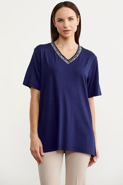 Sementa Tricou fluid cu guler - Indigo