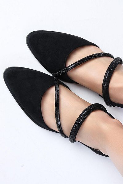 Mio Gusto Poppy Black Suede Stoned Women's Flats Daily Flat Shoes