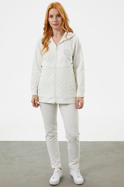 Sementa Hooded Tracksuit with Quilted Detail - Ecru