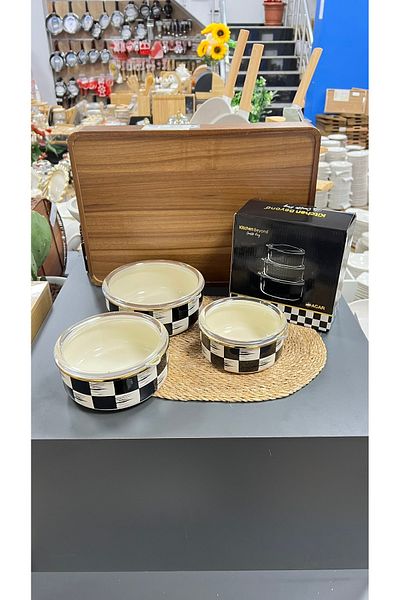 ACAR Qualita-King Enamel 3-Piece Storage Box and Checkers Decor Set