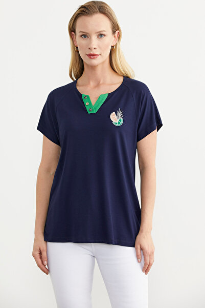 Sementa Bluză combinată tricotată brodată bleumarin