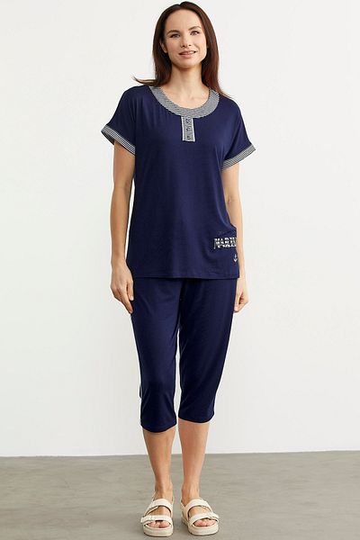 Sementa Costum Capri din bumbac pieptănat cu dungi - bleumarin
