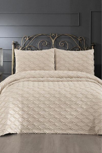 Çeyiz Diyarı Beige Double Vesya Pique Set - 3 Pieces