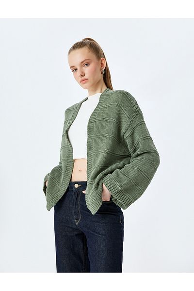 Koton U-Neck Textured Long Sleeve Knitwear Cardigan