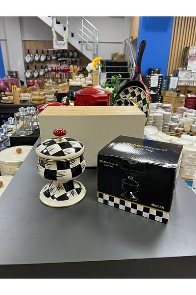 ACAR Qualita-King Enameled Sugar Bowl Checkers - Decor with Lid
