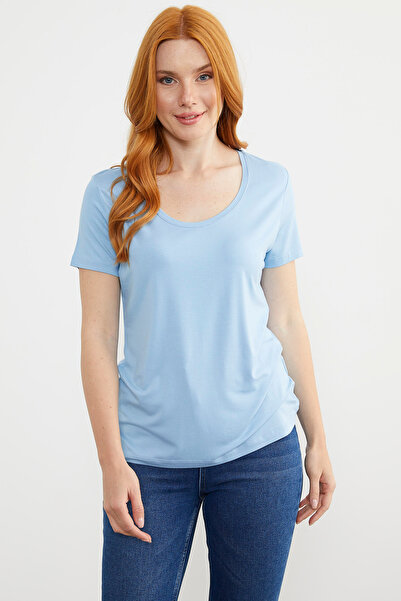Sementa Tricou din bumbac pieptănat cu gât deschis - Albastru