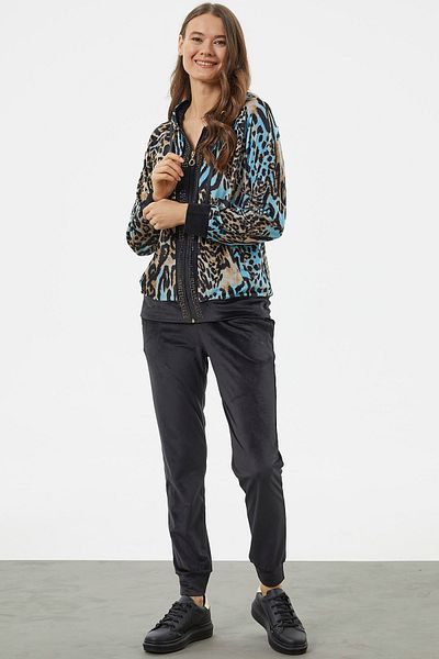 Sementa Set de trening din catifea cu model leopard - turcoaz
