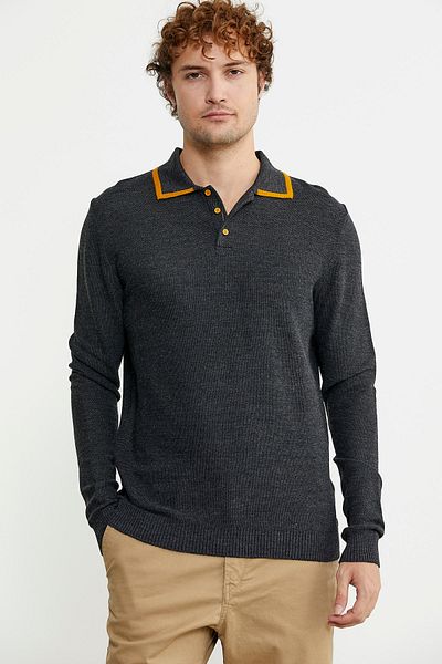 Sementa Πλεκτό πουλόβερ Anthracite Polo Neck - Με κουμπί