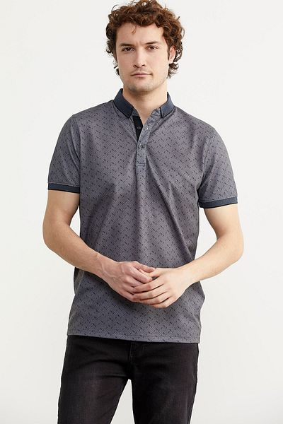 Sementa Πλεκτό μπλουζάκι με μοτίβο Slim Fit Polo Neck - Petrol
