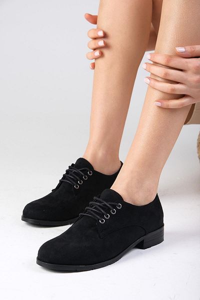 Mio Gusto Berta Black Color Suede Women's Oxford Flat Shoes