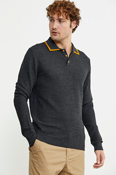 Sementa Антрацитовий поло з коміром-стійкою, трикотажний светр - на ґудзиках