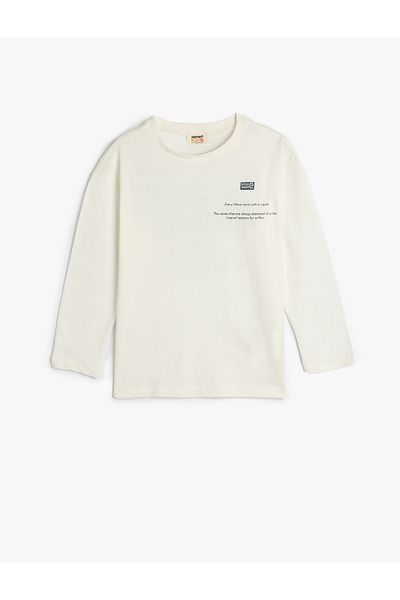Koton Cotton Long Sleeve Oversize Slogan Printed T-Shirt