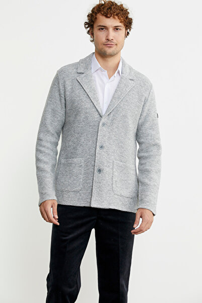Sementa Gray Three Button Wool Knitwear Jacket