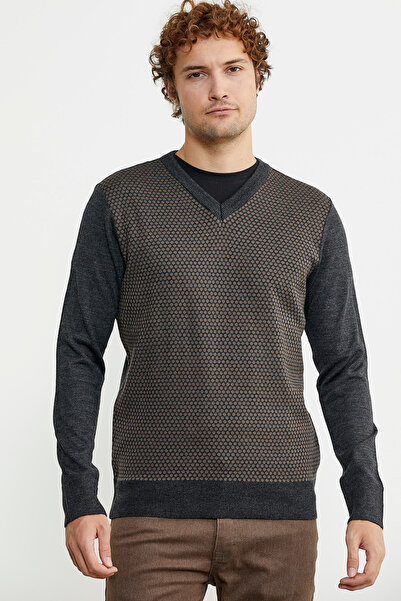 Sementa Антрацитовий колір, прямий крій, жакардовий вовняний трикотажний светр
