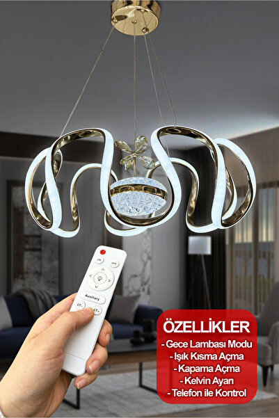 RSCOLLECTIONS Eliza Modern Yüksek Işık Gücü Ithal 3 Renk Kumandalı Led Avize