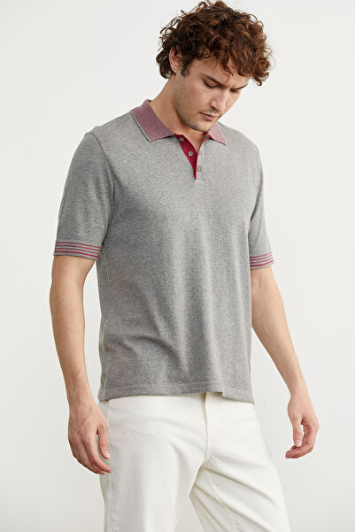 Sementa Πλεκτό μπλουζάκι Polo Neck κοντομάνικο - Γκρι