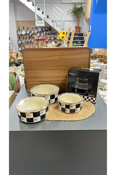 ACAR Qualita-King Enamel 3-Piece Storage Box and Checkers Decor Set