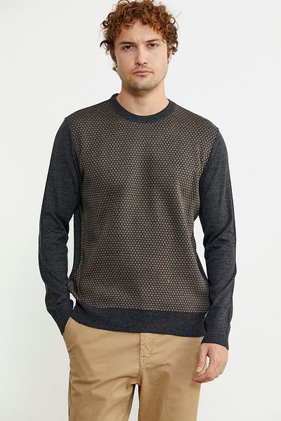 Sementa Πλεκτό πουλόβερ Jacquard Anthracite Regular Fit - Λαιμόκοψη