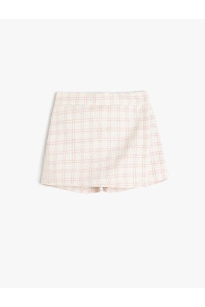 Koton Plaid Double Breasted Short Skirt with Elastic Waist