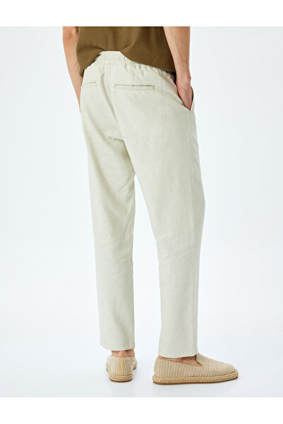 Koton Linen Viscose Blended Chino Trousers with Lace-Up Waist