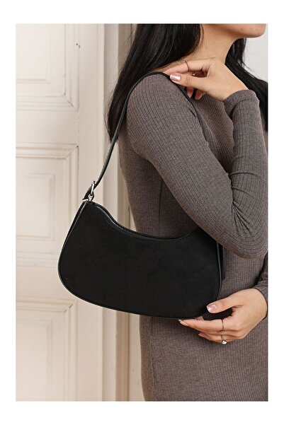 Evojean Μαύρη γυναικεία τσάντα ώμου Baguette