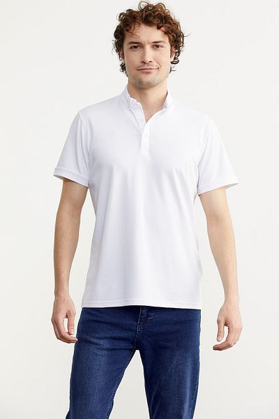 Sementa Μπλουζάκι Slim Fit με κουμπιά Polo Neck - Λευκό