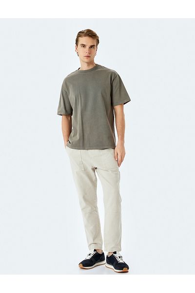 Koton Cotton Chino Pocketed Stitching Detailed Straight Fit Waist Lace up Trousers