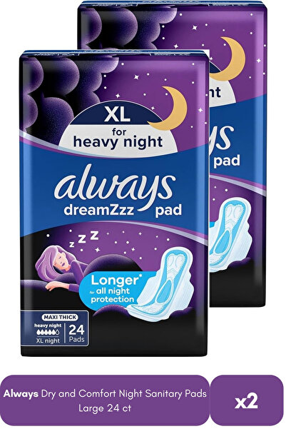 Always فوط صحية ليلية نظيفة وجافة | حجم كبير | 24 قطعة | عبوة مزدوجة