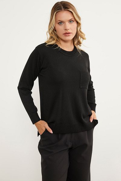Sementa Pulover de tricotaj cu buzunare din spate lung - negru