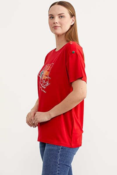 Sementa Μπλουζάκι με λεπτομέρεια με κουμπί ώμου - κόκκινο