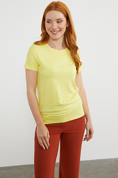 Sementa Crew Neck Short Sleeve Basic T-Shirt - Yellow