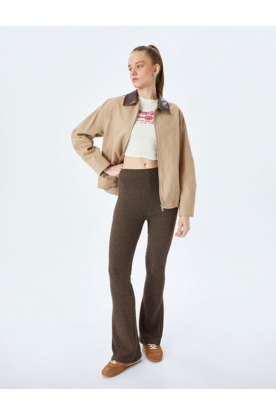 Koton Normal Waist Spanish Leg Ribbed Leggings Trousers