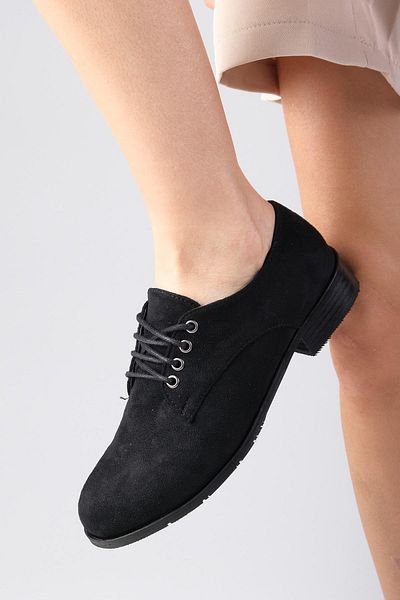 Mio Gusto Berta Black Color Suede Women's Oxford Flat Shoes