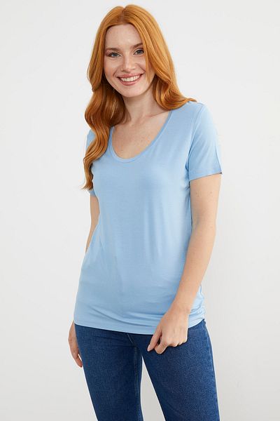 Sementa Tricou din bumbac pieptănat cu gât deschis - Albastru