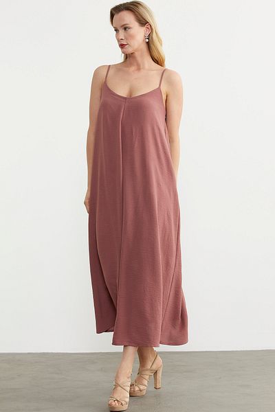 Sementa Rochie lungă din crep de culoare trandafir cu bretele reglabile