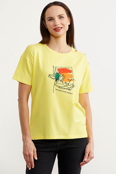 Sementa Tricou imprimat cu nasturi pe umăr - Galben