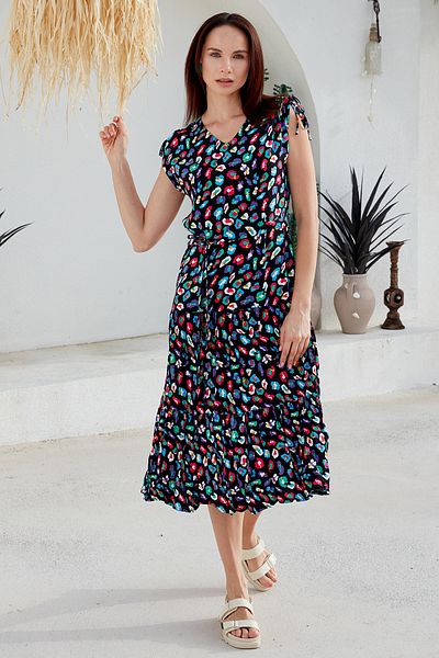 Sementa Rochie multicolora confortabila cu centura in talie - neagra
